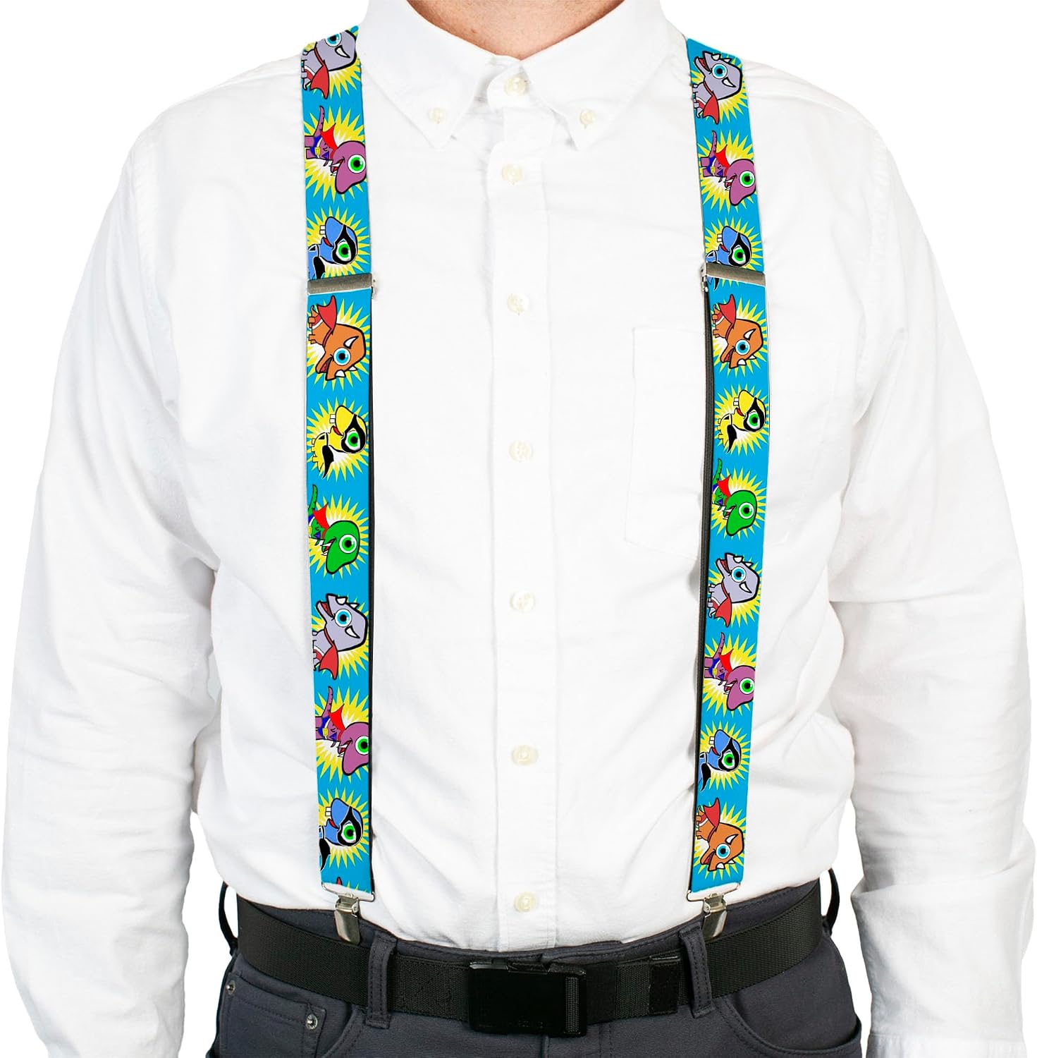 Buckle-Down Suspenders, Dinosaur Superhero Baby Blue
