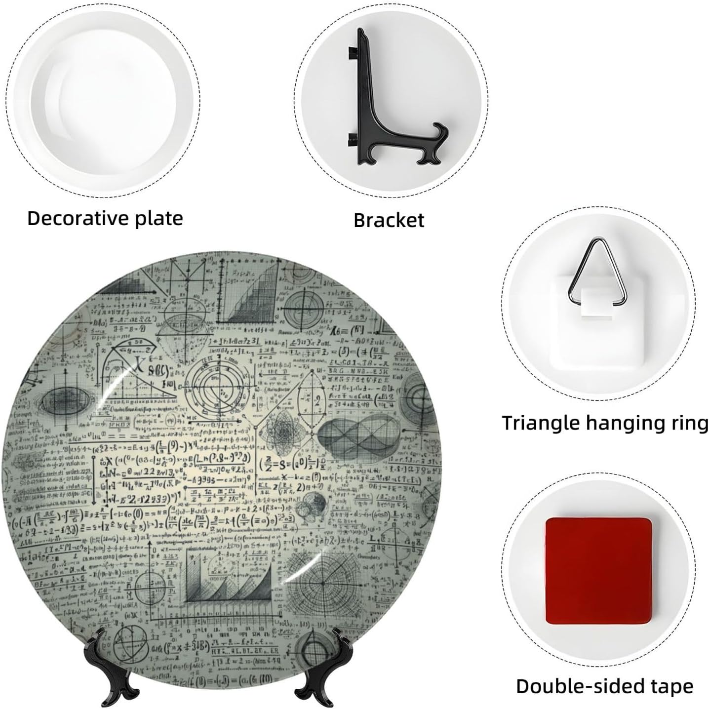 Math-Physics-Formula 10 Inch Decorative Plate With Stand, Elegant Display Wall Plate For Home Decor