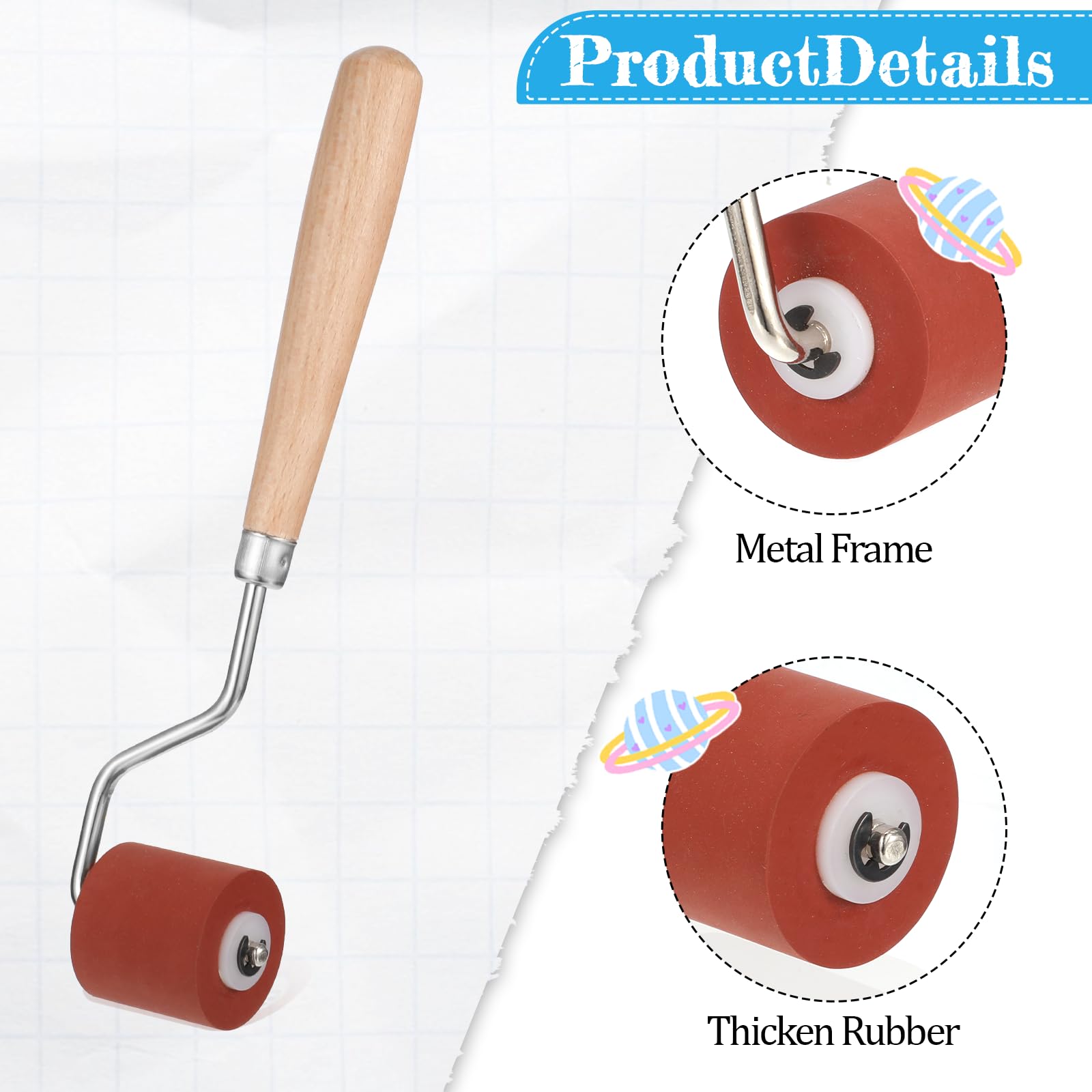 SHENLIU 6Pcs Rubber Brayer Rollers, Craft Stamping Ink Roller with Comfort Grip for Stamping Printing Printmaking Embossing Versatile Sizes 1.18", 0.78", 0.39"