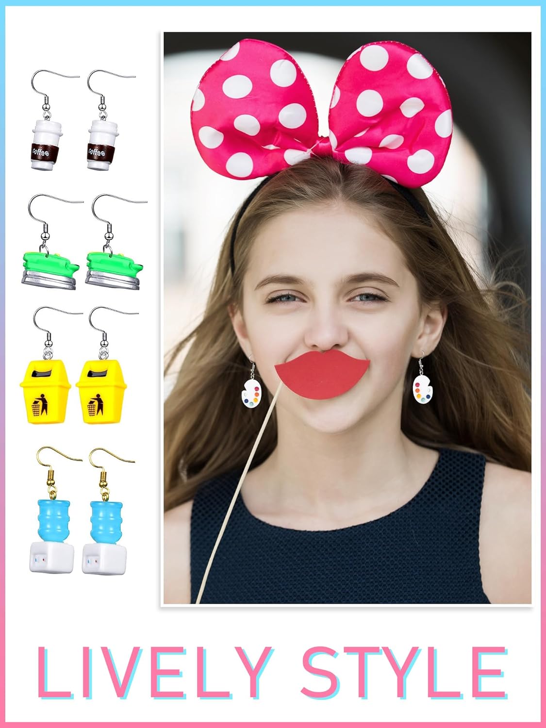 Hicarer 20 Pairs Cute Weird Earrings Funny Dangle Drop Earrings for Women Include Gummy Candy Bear Milk Goldfish Cartoon Fruits Flowers Animals for Birthday - Image 3