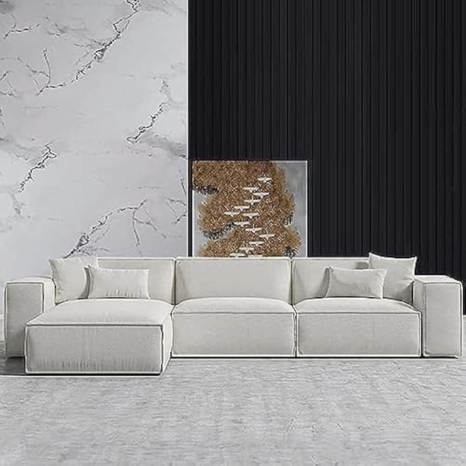 Poppins HOME L Shape Luxury Sofa Set Modern Design Furniture Sectional Couch Living Room Sofas (White)