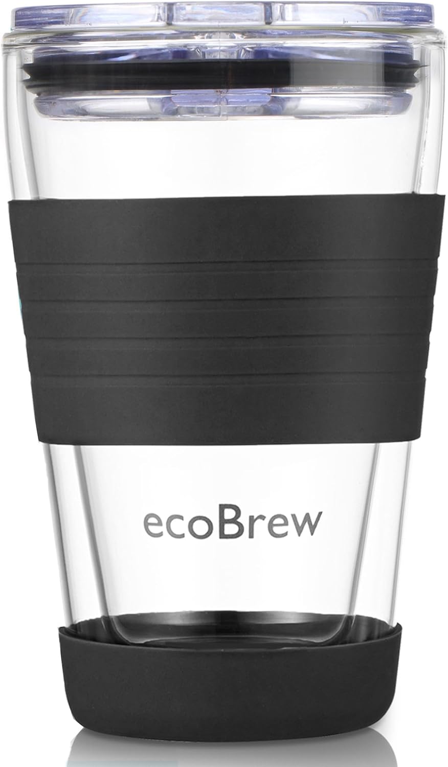 ecoBrew 12oz Double Wall Glass Tumbler with Lid, Dishwasher Safe & Microwavable