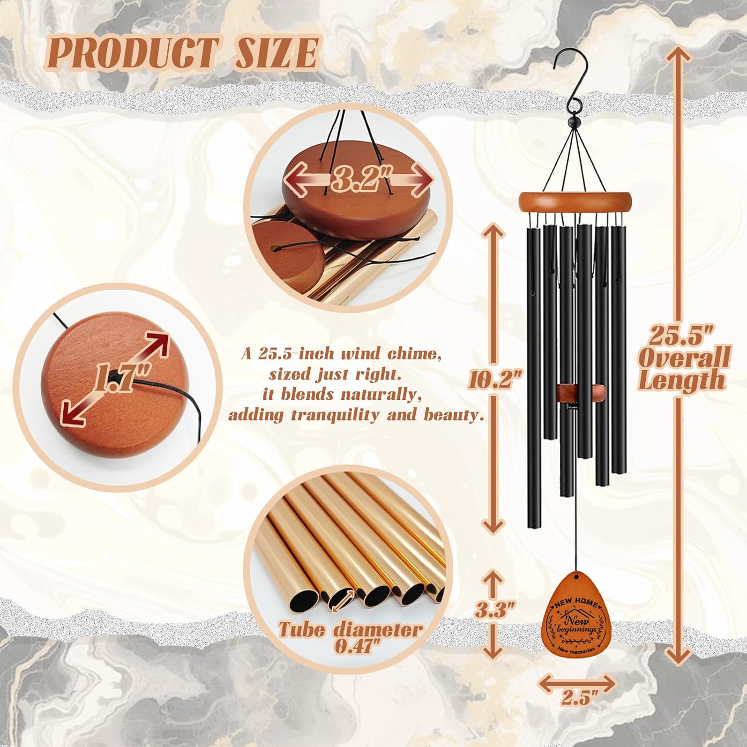 House Warming Gifts for New Home, Housewarming Wind Chime for Outside, Gift Ideas, Housewarming Ornament for House, Couple, Women, Men (Black) - Image 4