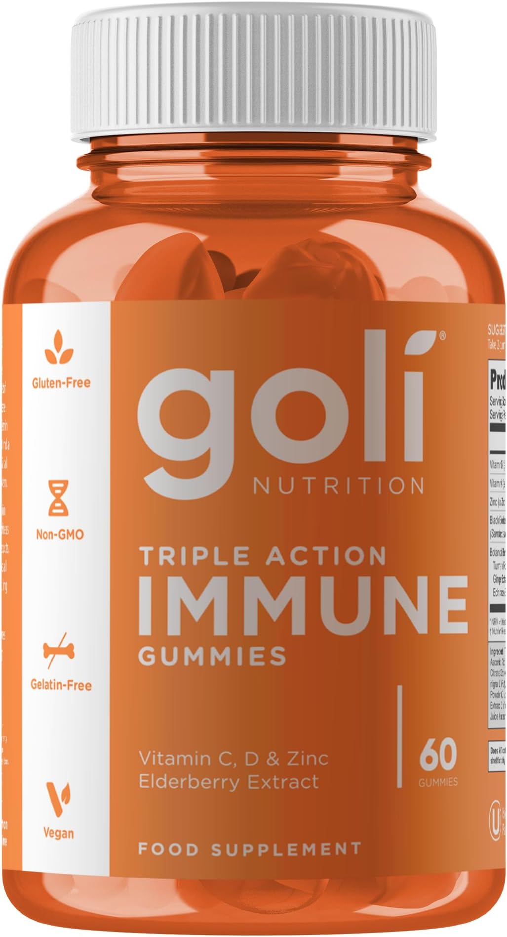 Goli Triple Action Immune Gummies | Vitamin C, D & Zinc, Turmeric & Ginger | Immune Support Supplement | Vegan, Gluten-Free, Non-GMO | Orange Flavour for Adults & Kids | 60 Gummies