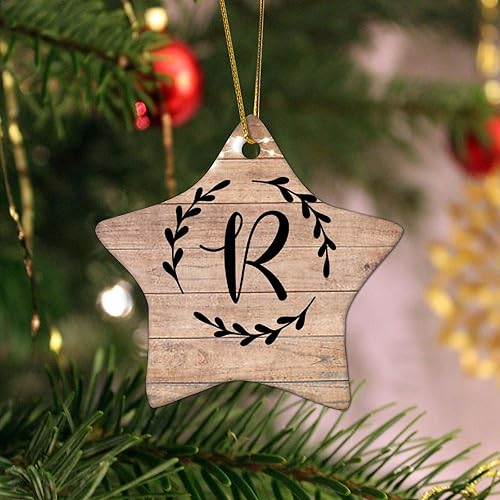 Miniatura 2 de Monograma inicial letra R adorno decorativo plano en forma de estrella adornos de Navidad de cerámica para decoración de árbol de Navidad, adorno de