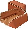Large Capacity Travel Cosmetic Bag,PU Leather Portable Makeup Bag,Ladies Make Up Bag Zipper Bag with Handle and Divider,Waterproof Cosmetic Travel Organizer Multifunctional Storage Bag Brown