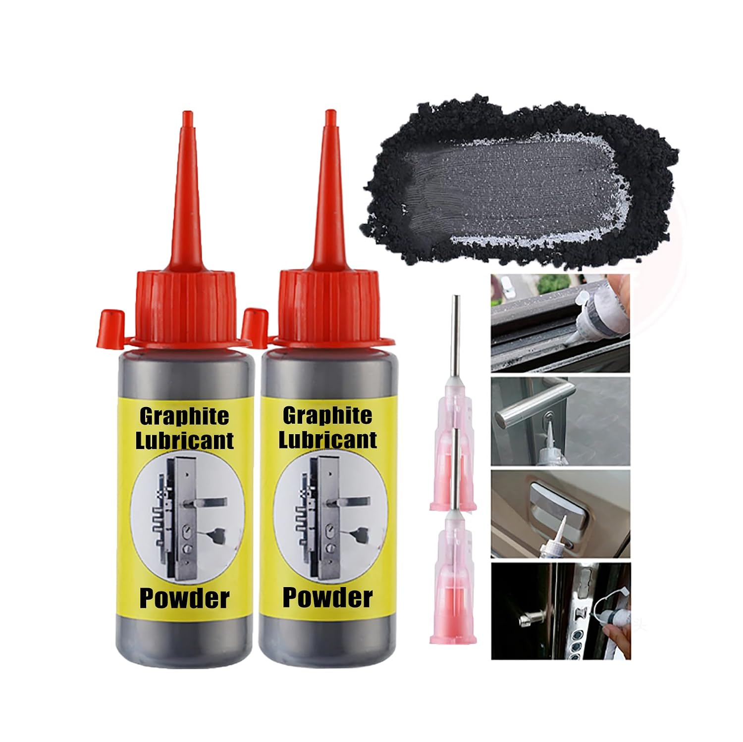 XIRUJNFD Graphite Powder Lubricant - 1oz/ 60ml 3000-Mesh Multi-Use Extra Fine Dry Lock Lube with Pointed Tip, for Padlocks, Car, Door Hinge & Tools | Dust-Free, Long-Lasting, Quick-Acting (2oz/120ml)