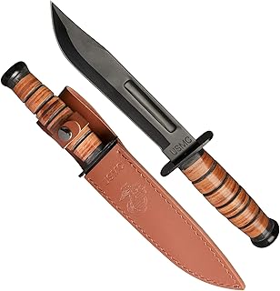 MEDALS OF AMERICA EST. 1976 USMC Combat Fighter Knife - 7" Fixed Blade - 12 1/2" overall length - Stacked Leather Handle - Leather Sheath Included - MEDALS OF AMERICA EST. 1976