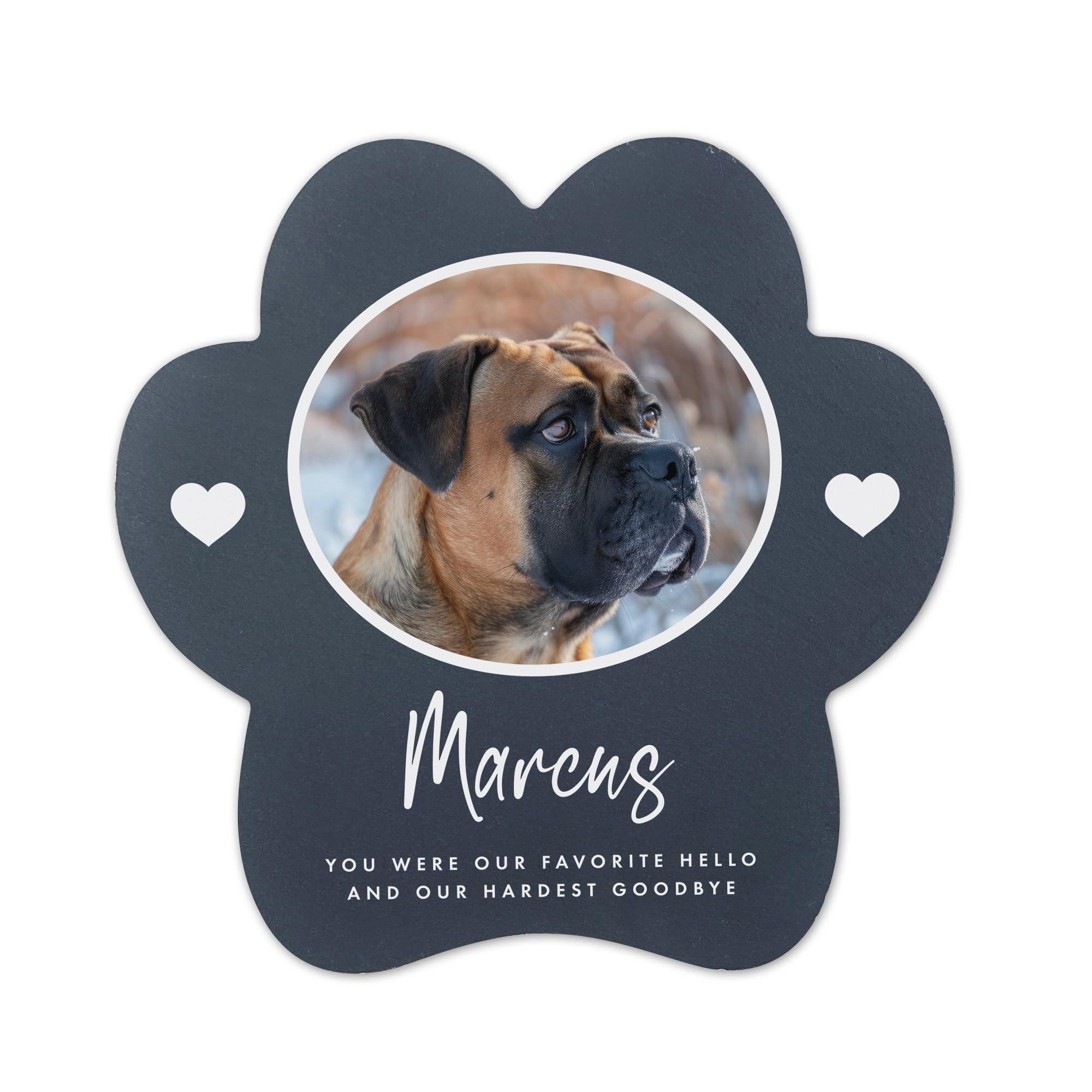 Personalised Pet Photo Paw Shaped Slate Grave Marker - Custom Message & One Photo Design | Dog & Cat Memorials, Sympathy Gift, Remembrance | 20x20cm