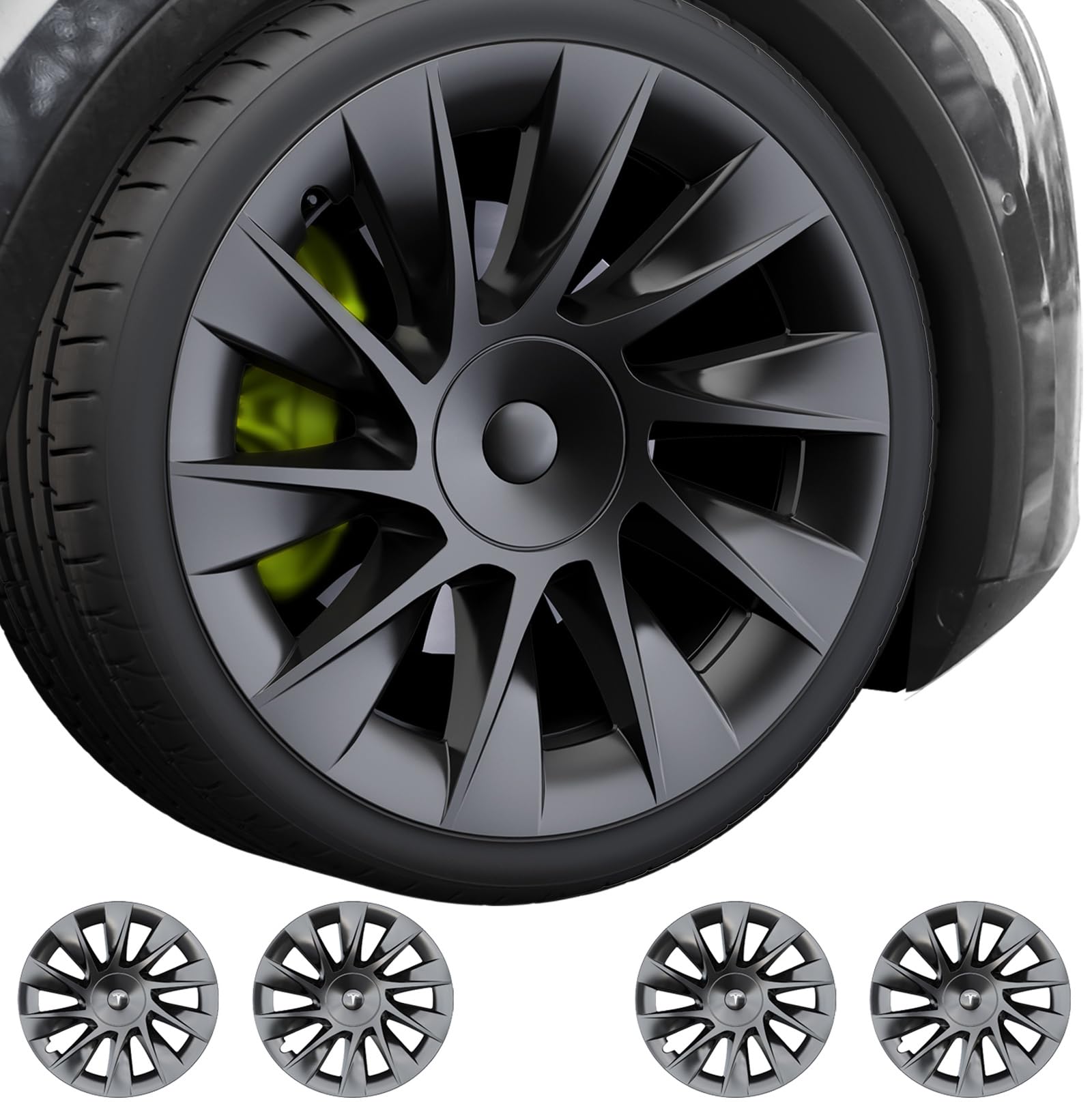 Photo 1 of 20 inch Wheel Cover Hubcaps for Tesla Model Y 2019-2024 Original Rims Wheel Covers Replacement Compatible with Tesla 20" Induction Wheels Accessories (4 Pack includes Center Logo Caps)