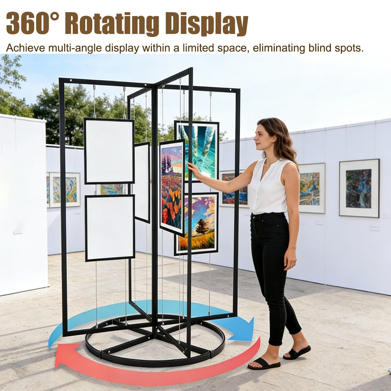 Estante de exhibición giratorio de 360 grados para obras de arte, carteles y pancartas