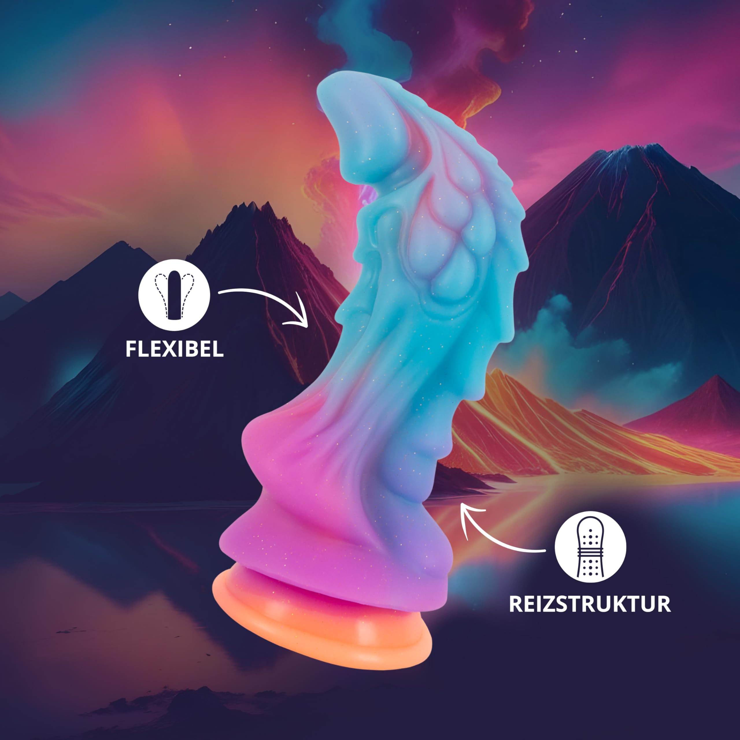 Beasty Cocks Mystic Dragon Dildo Blu/Viola/Arancione/Glitter 21,5 cm