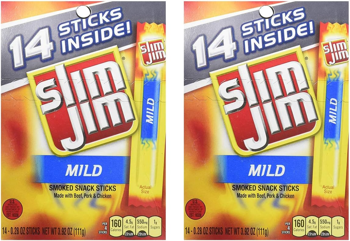 Slim JimMild Snack Sticks, 0.28 Ounce, 14 Count (Pack of 2) Gourmet Jerky