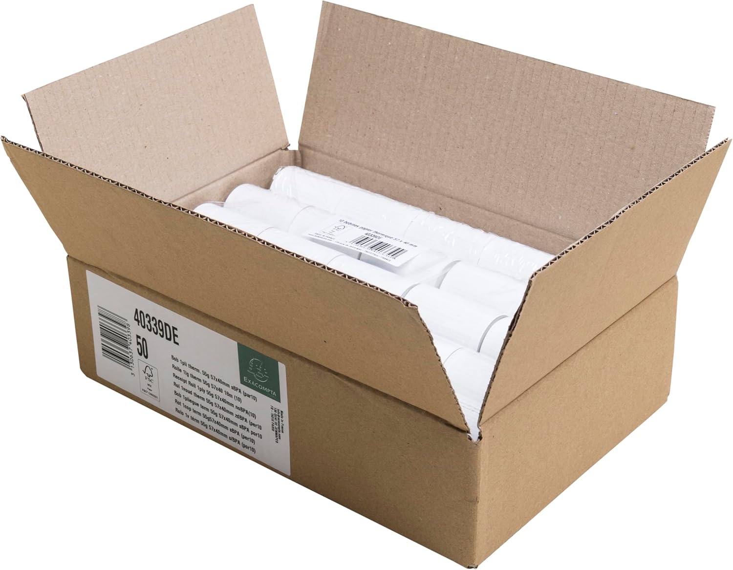 Exacompta 40339DE Thermal Rolls for EC-Cash Devices 1-Ply Width 57 mm Length 18 m Core Diameter 12 mm SEPA Debit Text on The Back (German) 55 g/m² Extra BPA-Free Pack of 10