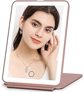 FUNTOUCH Rechargeable Travel Makeup Mirror with 72 Led Lights, Portable Makeup Mirror with Light,3 Color Lighting, Dimmable Touch Screen, Folding Light up Travel Vanity Mirror for Cosmetic,Gifts