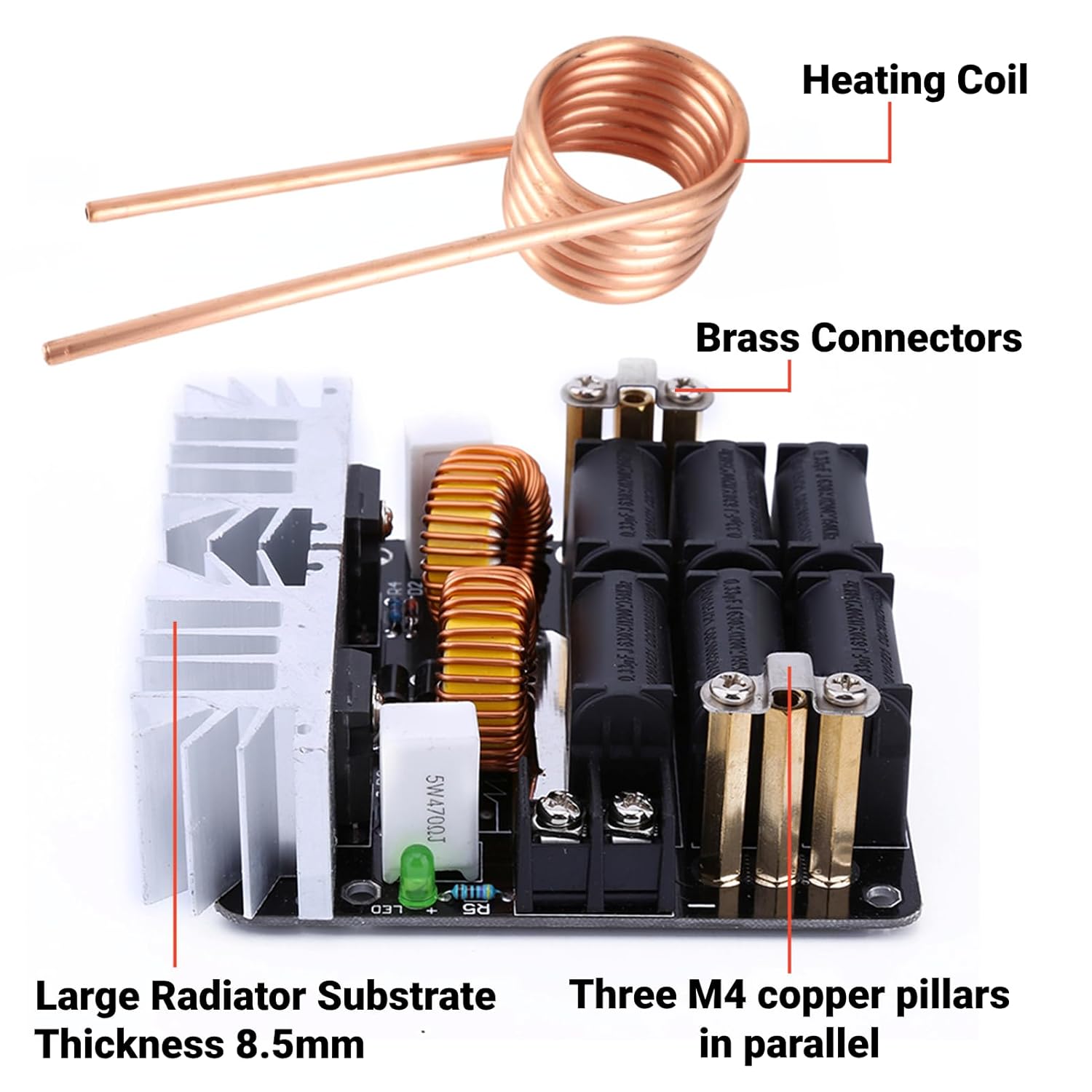 ZVS Low Voltage Induction Heater Kit 1000W with Coil Induction Heating Module Board for Metal Hardening Melting Gold Silver DIY