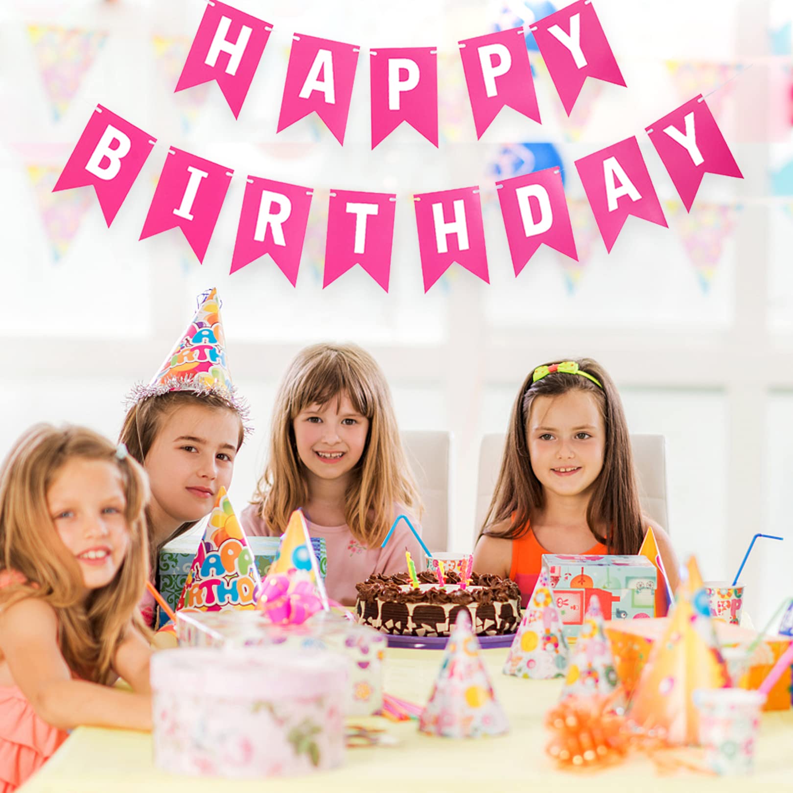 Amazon.co.jp: JANSONG HAPPY BIRTHDAYバナー ローズピンク 白文字