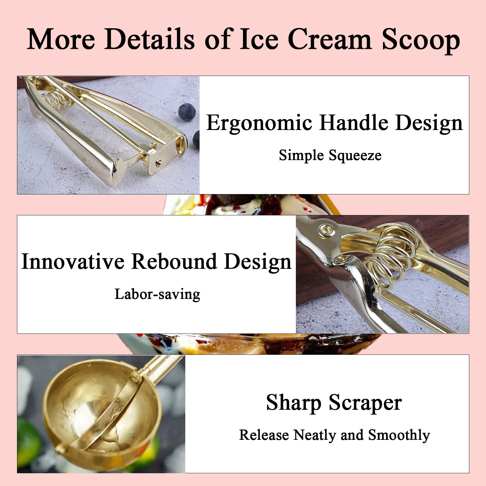 ZYHUI Ice Cream Scoop 304 Stainless Steel Cookie Scoops for Baking Melon Baller with Easy Trigger 3 Sizes (Silver, M) - Image 3