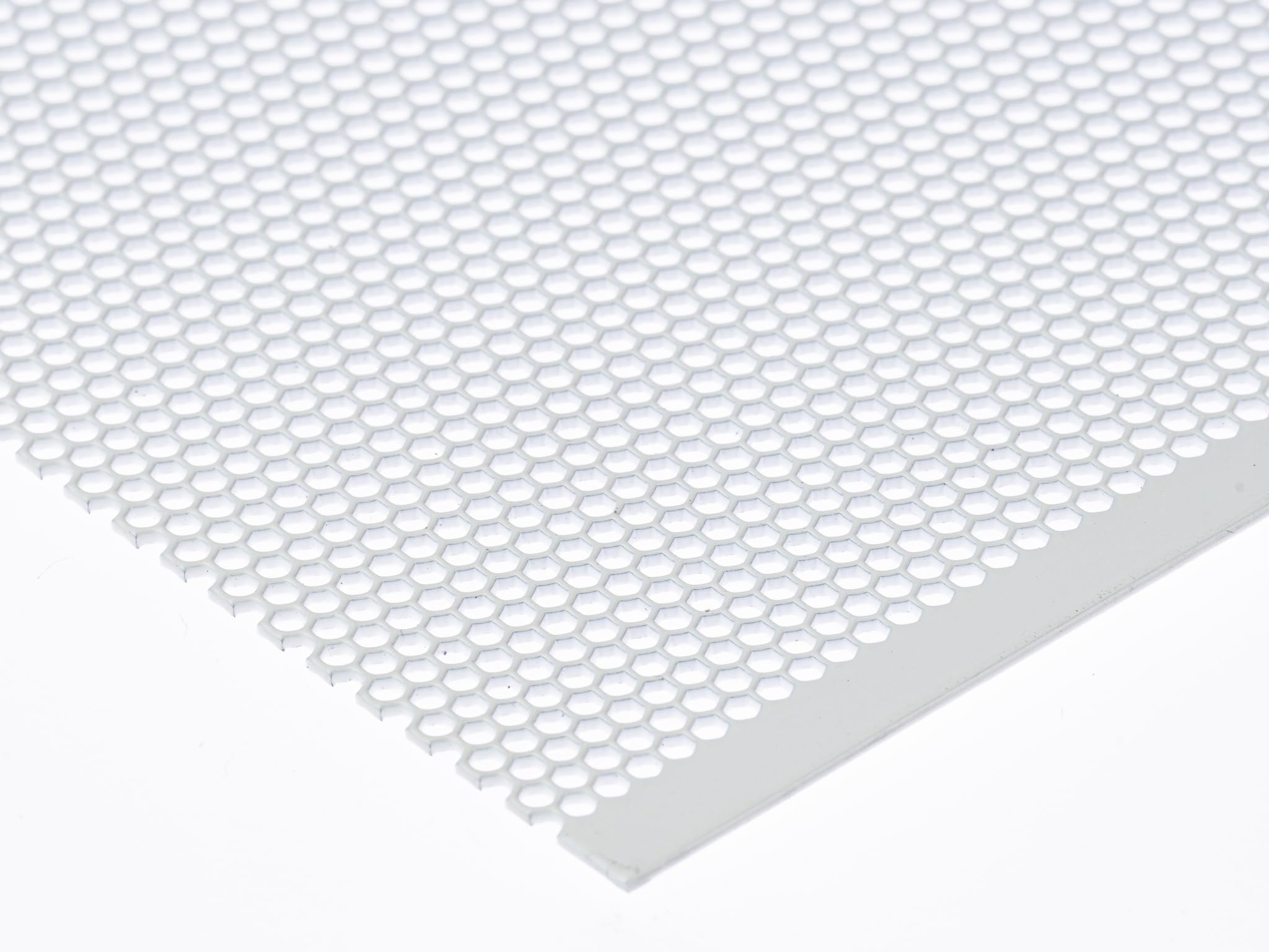 Stahl Lochblech HV2-2,5 Farbig Weiß RAL 9016 Stahl 1 mm dick Hexagonal Gitter Zuschnitt nach Maß (500 mm x 450 mm)