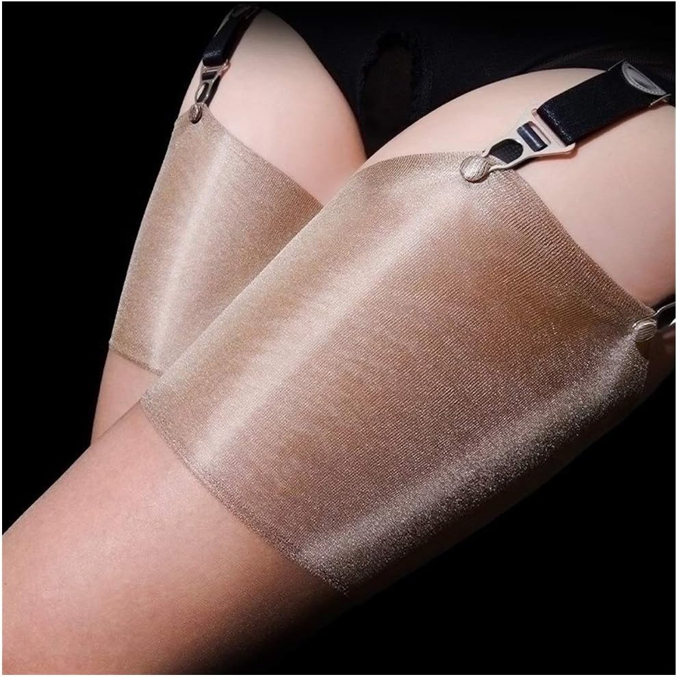 Sexy Thigh High Stockings Women Over The Knee Stockings Sheer Silicone Shiny Stockings for Garter Belts (Color : Khaki, Size : One Size)