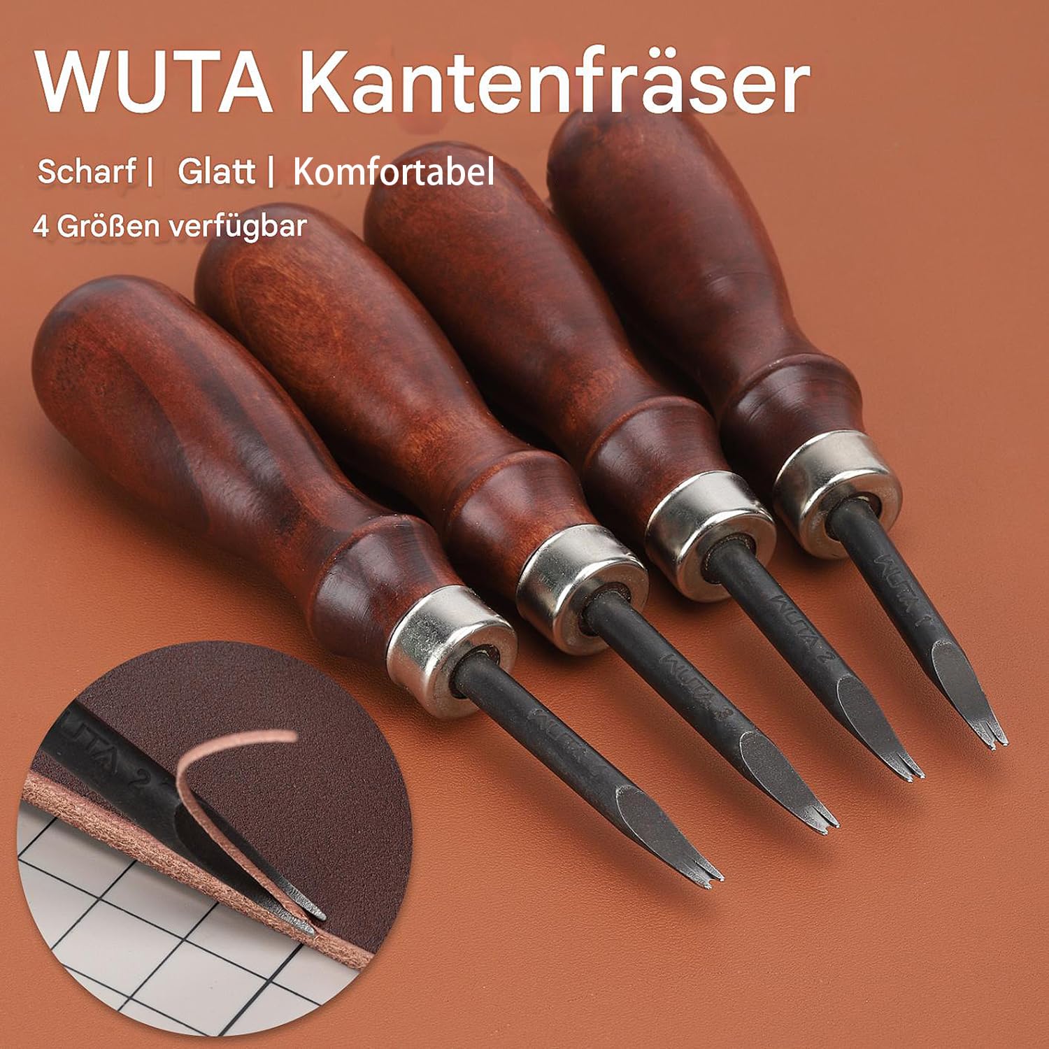 WUTA Leder Kantenschneider, 1 Stücke Profi Leder Rand Beveler, Kohlenstoffstahl Holzgriff Lederverarbeitung Kantenschälen(1.0mm)