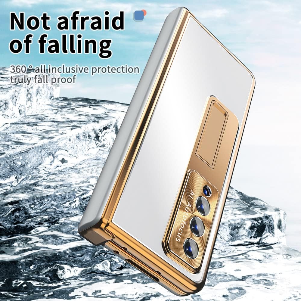 Strong Protection Aluminum Funda Case for Samsung Galaxy Z Fold4 5G Fold 4 Fold3 Fold 3 Zfold4 Tempered Glass Film Cases,Gold and Black,for Samsung Z Fold 4