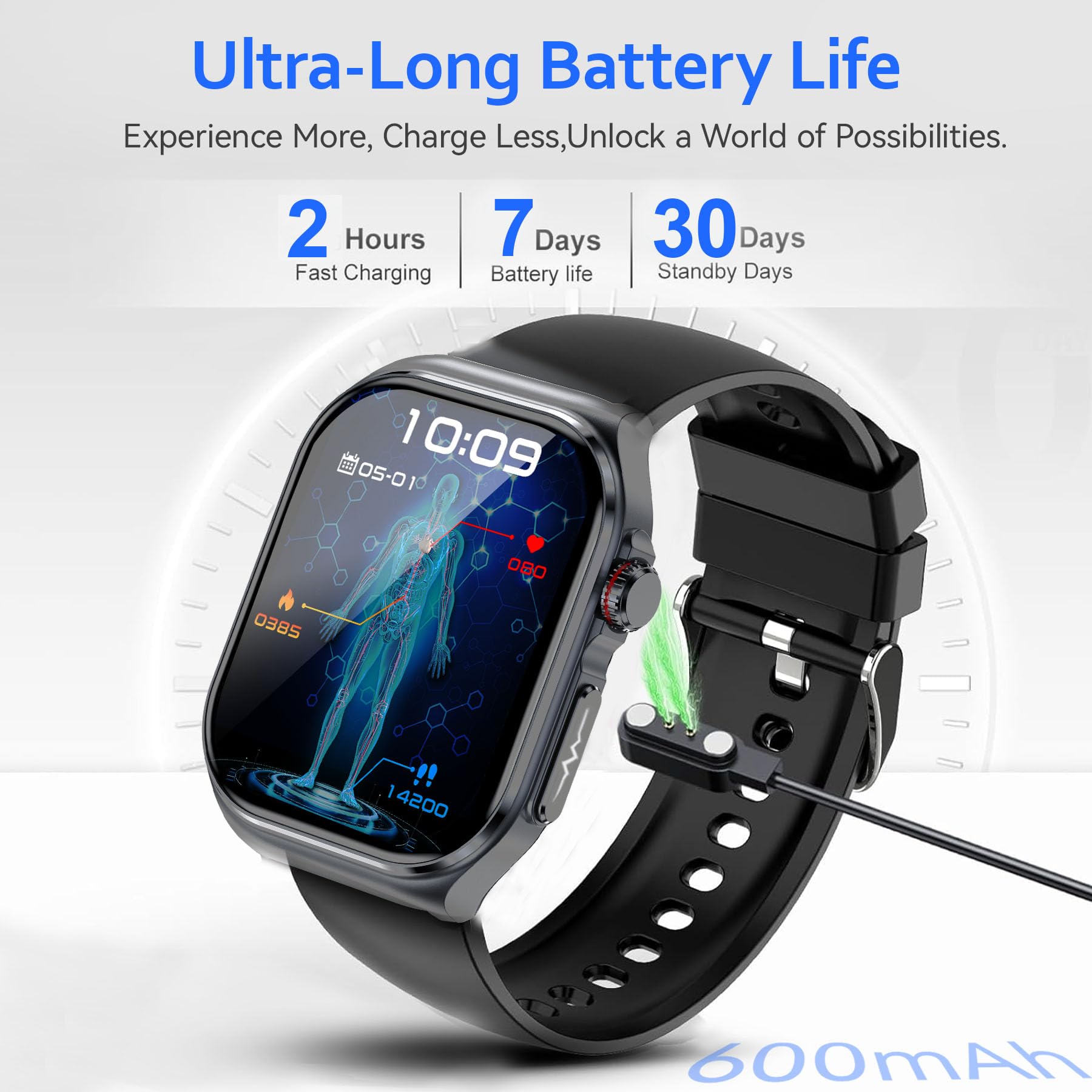 AI Smart Watches for Men Women - 1.87'' Health Monitor Watch with Heart Rate, Blood Pressure, Blood Oxygen, Sleep & Stress Track, 100+ Sports Modes, IP68 Waterproof Fitness Watch,Black