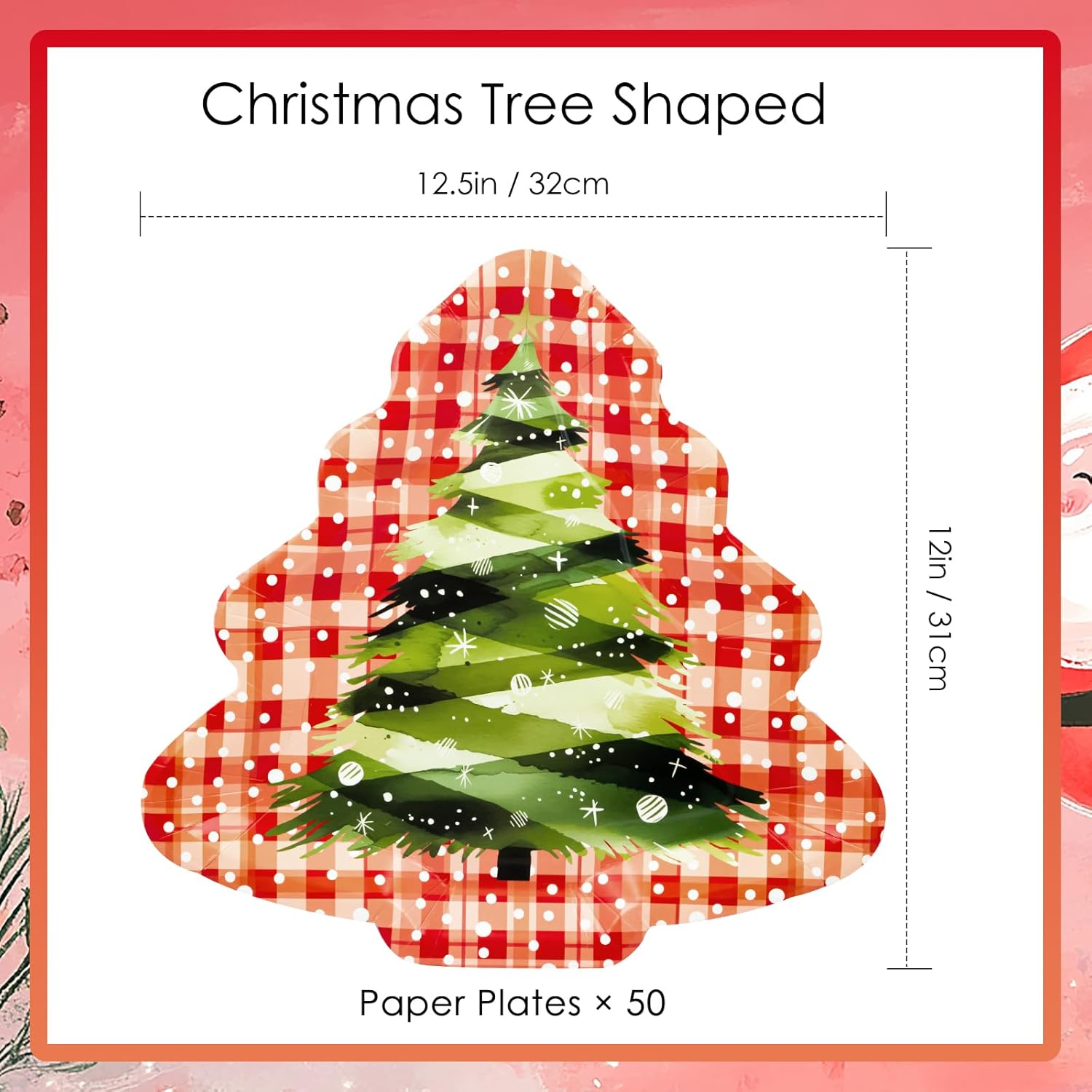 ZVK Christmas Paper Plates Set 50 Tree-shape Large Disposable Dinnerware for Christmas Party Supplies Table Decorations