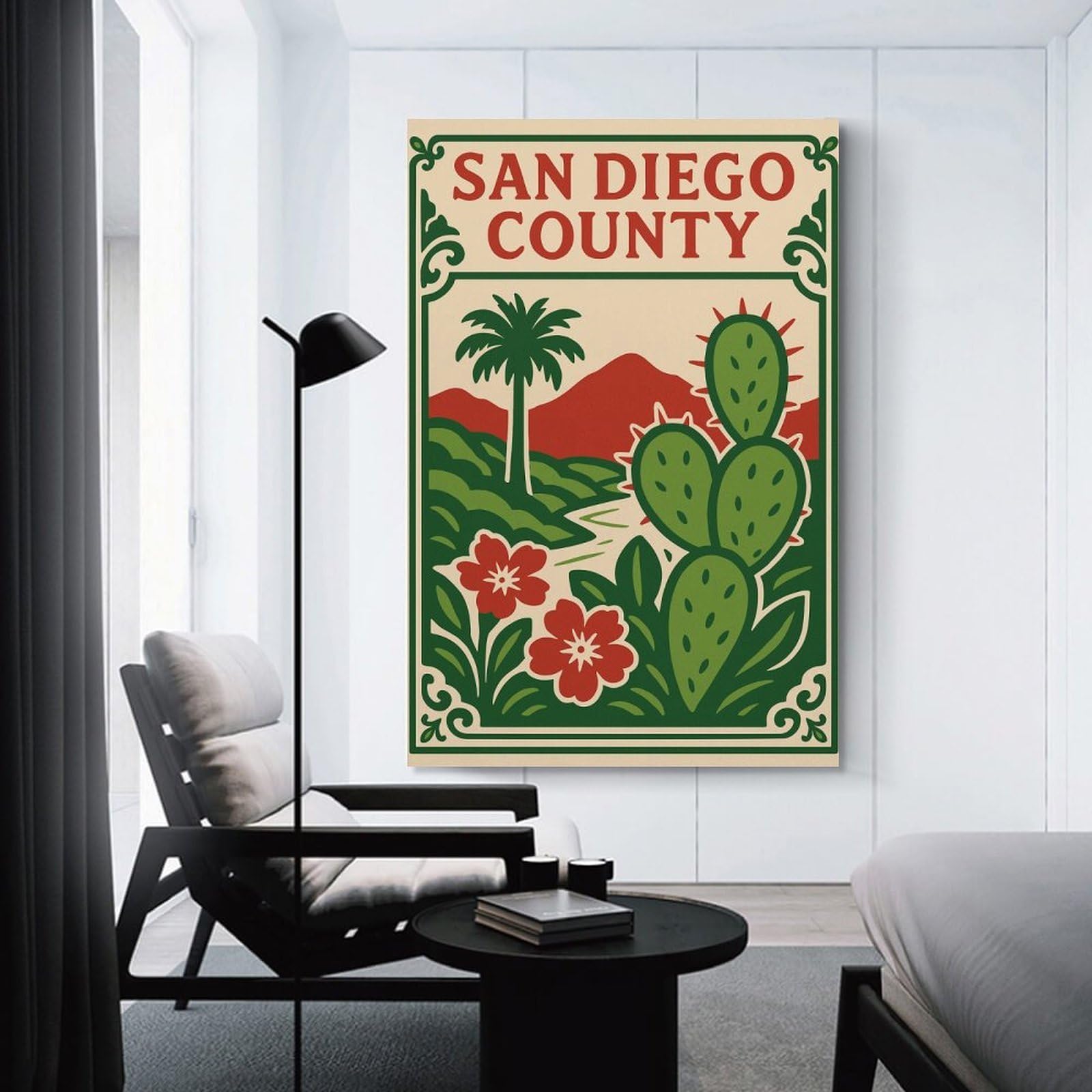 Junmoney Unframe-Style-22-1 San Diego County Landscape Illustration Canvas Art Print 08X12inch(20X30cm), For Calm Bedrooms, Home Corners Or Flats, An Easy Wall Refresh For Bedrooms