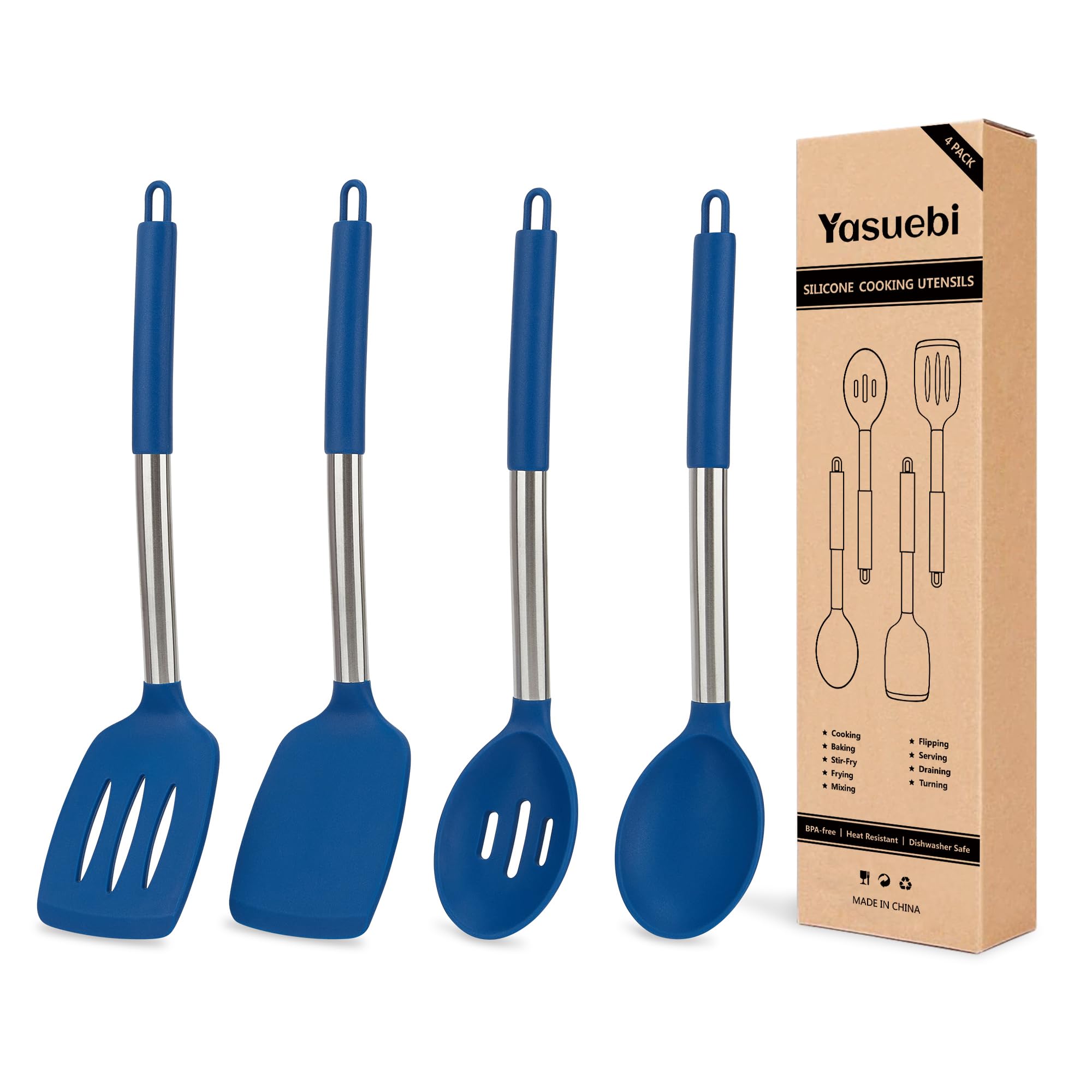 Sponsored Ad - Kitchen Utensils Silicone Cooking Utensils Set for Nonstick Cookware Silicone Cooking Kitchen Utensils Set Perfect for Baking and Mixing Spatula Set BPA Free Dishwasher Safe Blue 4 Pack