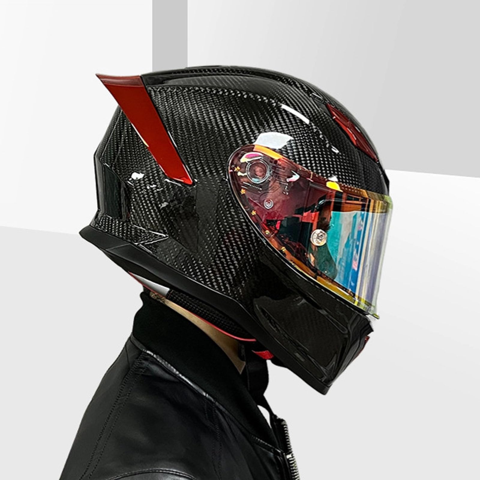 Carbon Fiber Motorcycle Helmet Full Face with HD Visor DOT/ECE Approved Motorbike Moped Street Bike Racing Helmet Snowmobile Helmets for Men Women,Red,M52~53cm