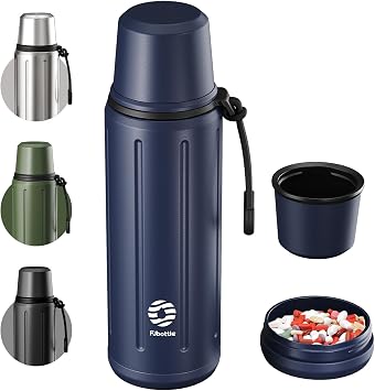 Insulated Stainless Steel Water Bottle 34 oz, 72/48H hot and cold bottle | Storage Base + Tea Filter, BPA-Free, Dishwasher Safe, Leakproof | for Gym, Camping, Christmas Gift Navy Blue
