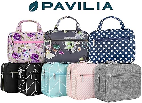Miniatura 9 de PAVILIA Neceser colgante bolsa de viaje para mujeres y hombres, organizador de cosméticos plegable, bolsa de maquillaje resistente al agua,