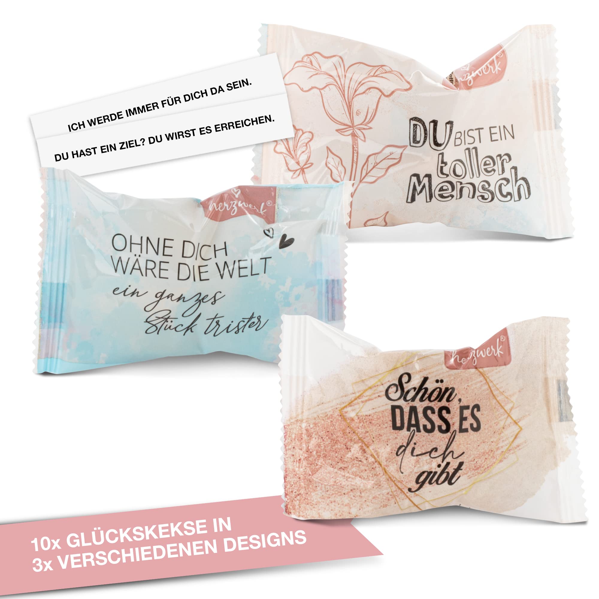 Herzwerk - 30 biscotti portafortuna per complimenti, piccoli regali per famiglia, amici, colleghi, complimenti prodotti in Germania, calendario dell'Avvento, biscotti portafortuna