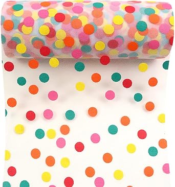 Colored Dots Tulle Rolls 6 inch x 10 Yards 30 feet White Color for Table Runner Chair Sash Bow Pet Tutu Skirt Sewing Crafting Fabric Wedding Birthday RibbonWhite