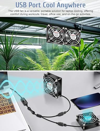 Miniatura 2 de Paquete de 2 ventiladores USB Wathai de 3.622 in x 0.984 in 3.543 in 5 V para receptor AV cabint consola de juegos PC portátil TV Box proyector