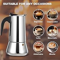 Vista 6 de 4 Tazas Cafetera de Espresso para Estufa Olla Moka de Acero Inoxidable Percolador de Estufa Cafeteras Italianas Capaces de Mocha Máquina Greca