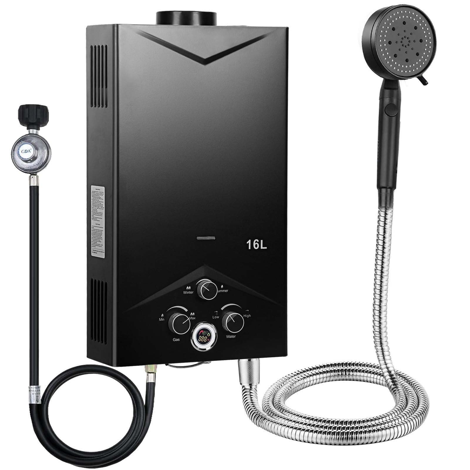 Gas Durchlauferhitzer Outdoor, Gasdurchlauferhitzer für Camping, Dusche & RV mit Display, 4,21 GPM 16 L, 68.000 BTU/h