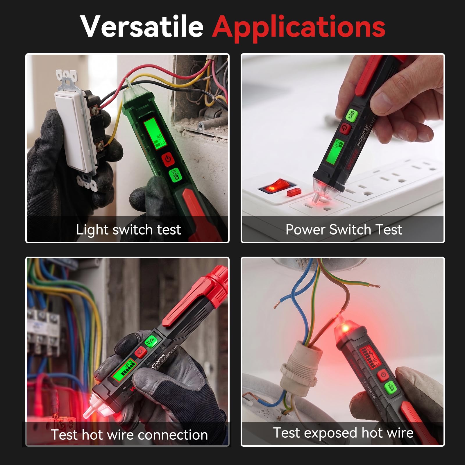 WGGE AC Voltage Tester,Non-Contact Voltage Tester, Dual Range 12-1000V/48-1000V with LCD Display, Buzzer Alarm, Flashlight and Live/Neutral Wire Detection — Amazon image 6
