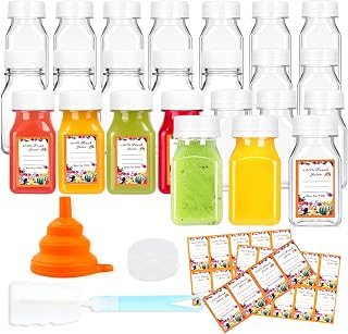 24PCS 4oz Plastic Juice Bottles for Juicing,with Leak-Proof Caps Lids Empty Reusable Wellness Shot Containers with Label,Funnel,Brush,Ginger Shot Bottles with Caps for DIY Drink Juice Milk Liquids