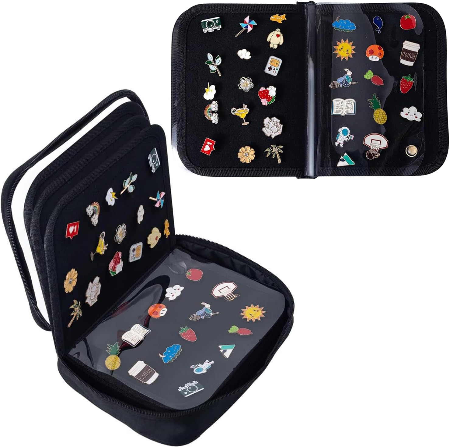 Pin Book for Enamel Pins,6-Page Pin Bag Pin Display Book,Small Collections Travel Pin Trading Book,Pin Display Bag for Sports Pins,Memorial Pins,Black