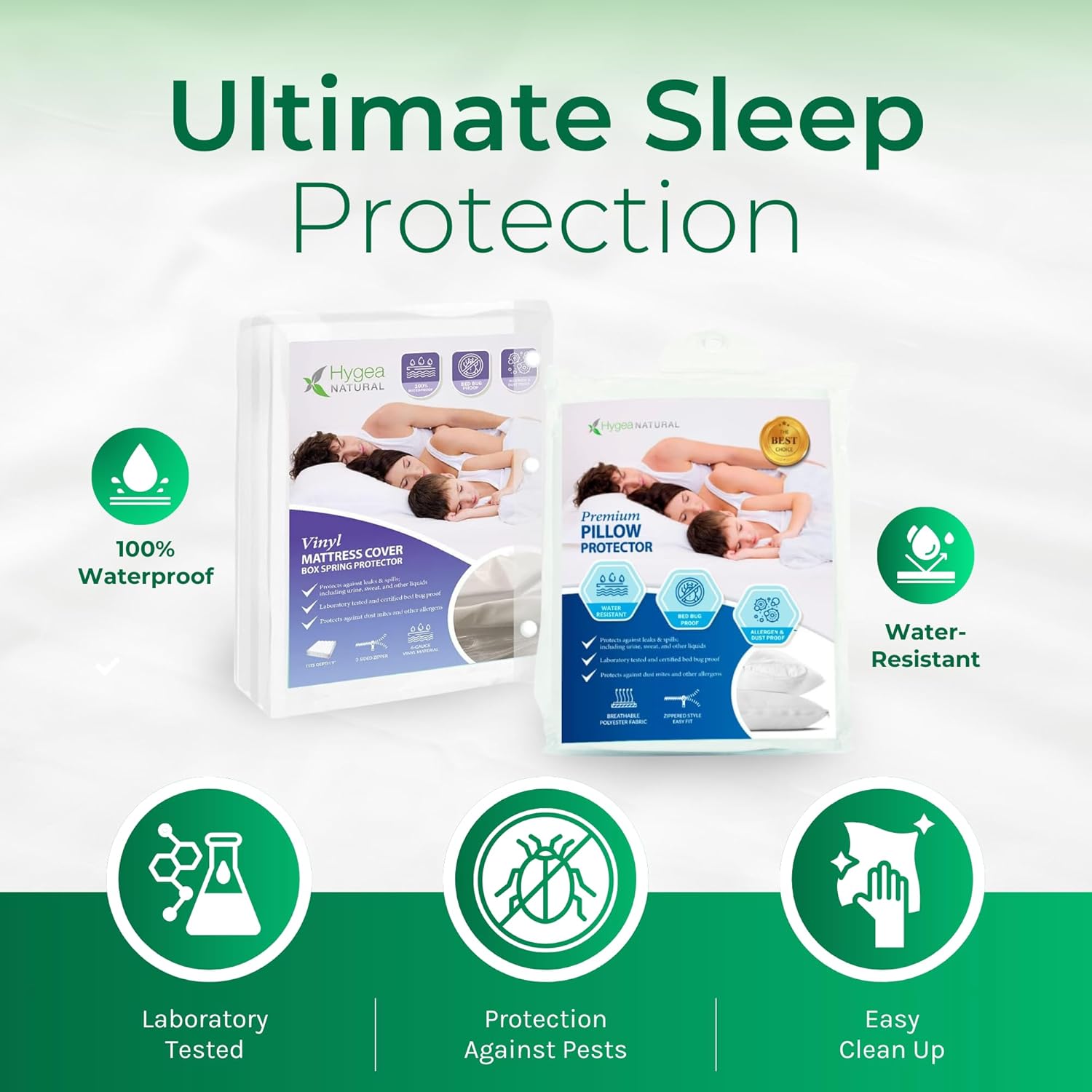 6 Gauge Vinyl Bed Bug Mattress/Box Spring Cover Queen Size + Set of 2 Luxurious Pillow Protectors Queen Size Bundle