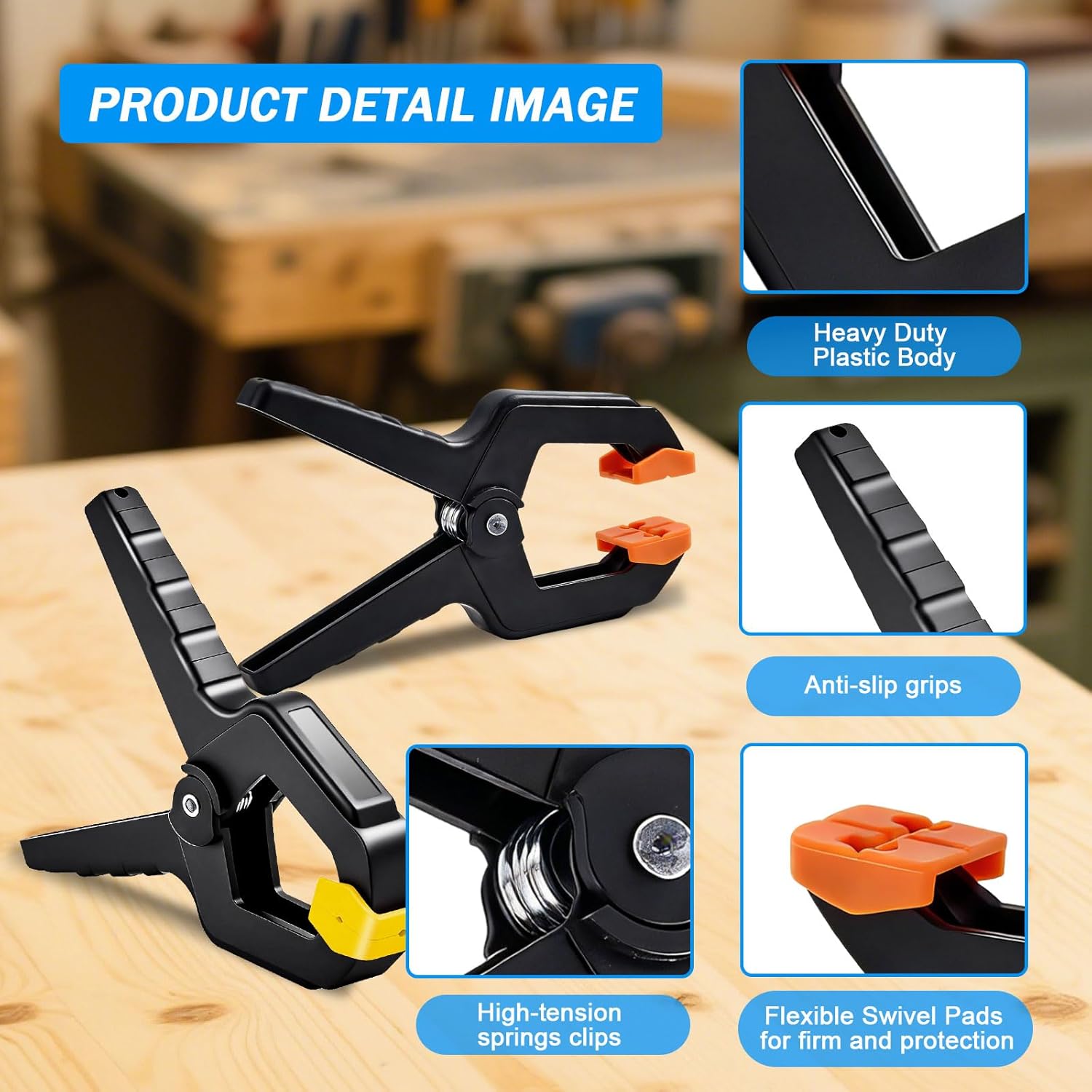 40 Pack Clamps for Woodworking Spring Clamp Plastic 3.5in Clips Heavy Duty for Backdrop Clips Tarp Holder Photography Backdrops Clip for Crafts Orange Head with Black