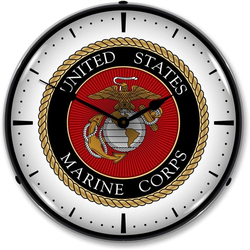 United States Marine Corps LED Wall Clock, Retro/Vintage, Lighted, 14 inch