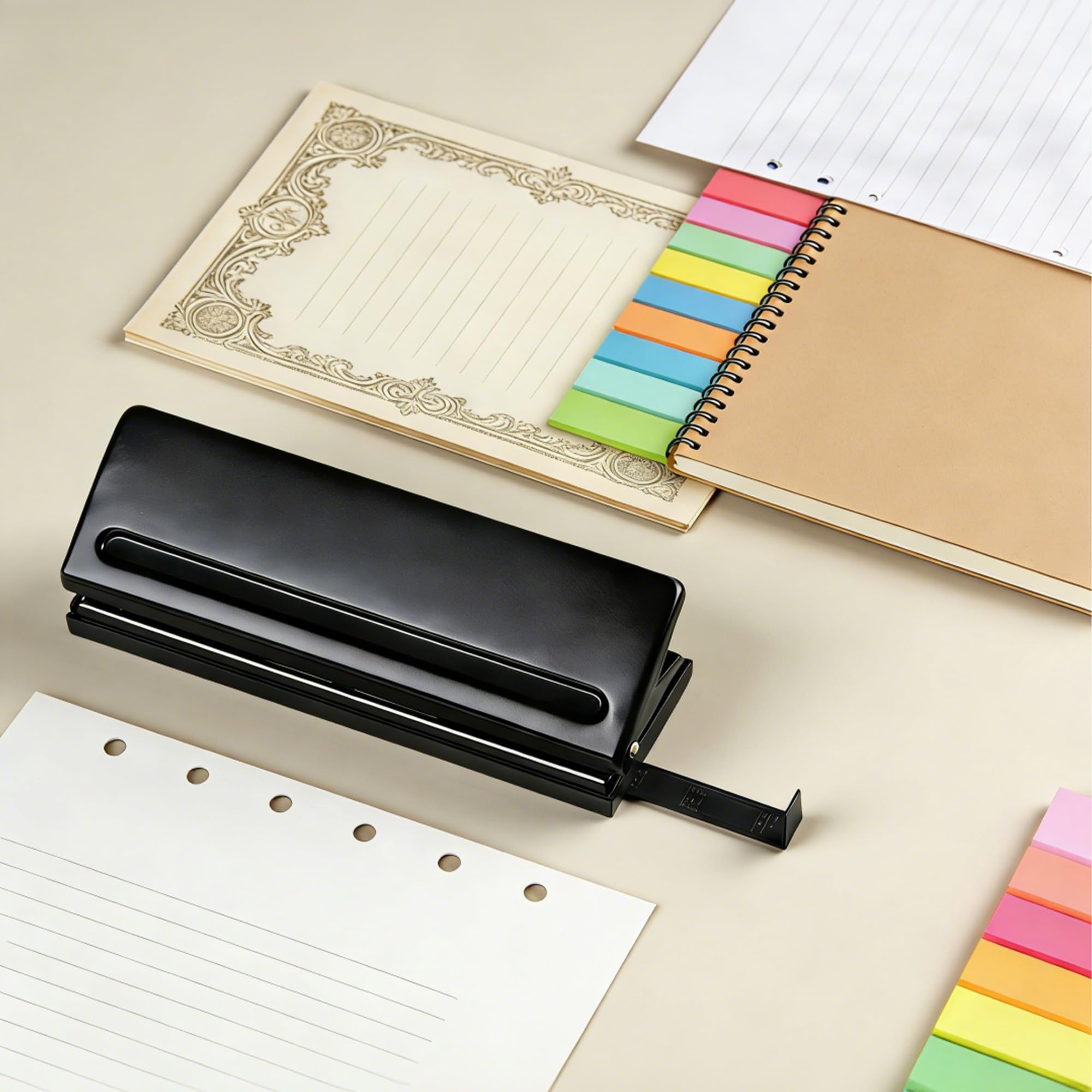Perforateur en Métal Réglable à 6 Trous,Perforatrice 6 Trous a5 | 5 A6 A7 6 Ring Punch Avec Marque de Positionnement,Pour Planificateur, Personnel, Recharge de Pages de Classeur
