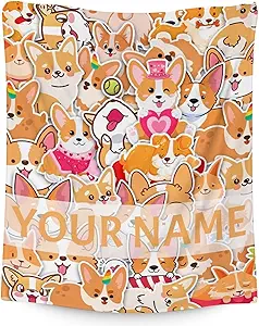 Personalized Corgi Blanket Gifts with Name - 30"x40" Cute Throw for Adults, Kids - Colorful Soft Fuzzy Blankets for Couch & Office