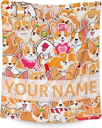Personalized Corgi Blanket Gifts with Name - 30"x40" Cute Throw for Adults, Kids - Colorful Soft Fuzzy Blankets for Couch & Office