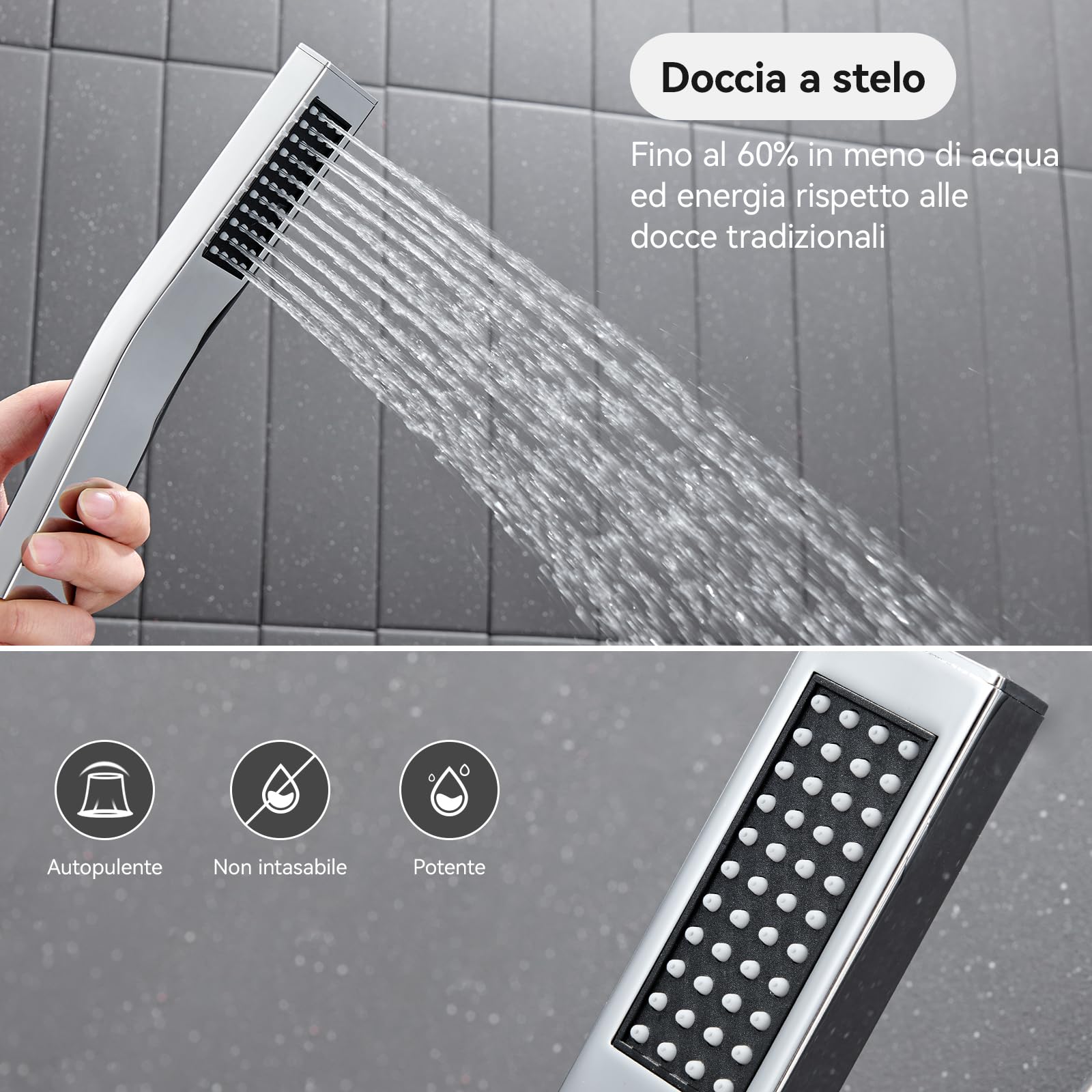 Auralum Colonna Doccia senza Miscelatore, Colonna Doccia Acciaio Inox con Saliscendi Doccia Altezza Regolabile 72-110cm, Asta Doccia con Soffione e Doccetta, Ideal Standard Gruppo Doccia per Vasca