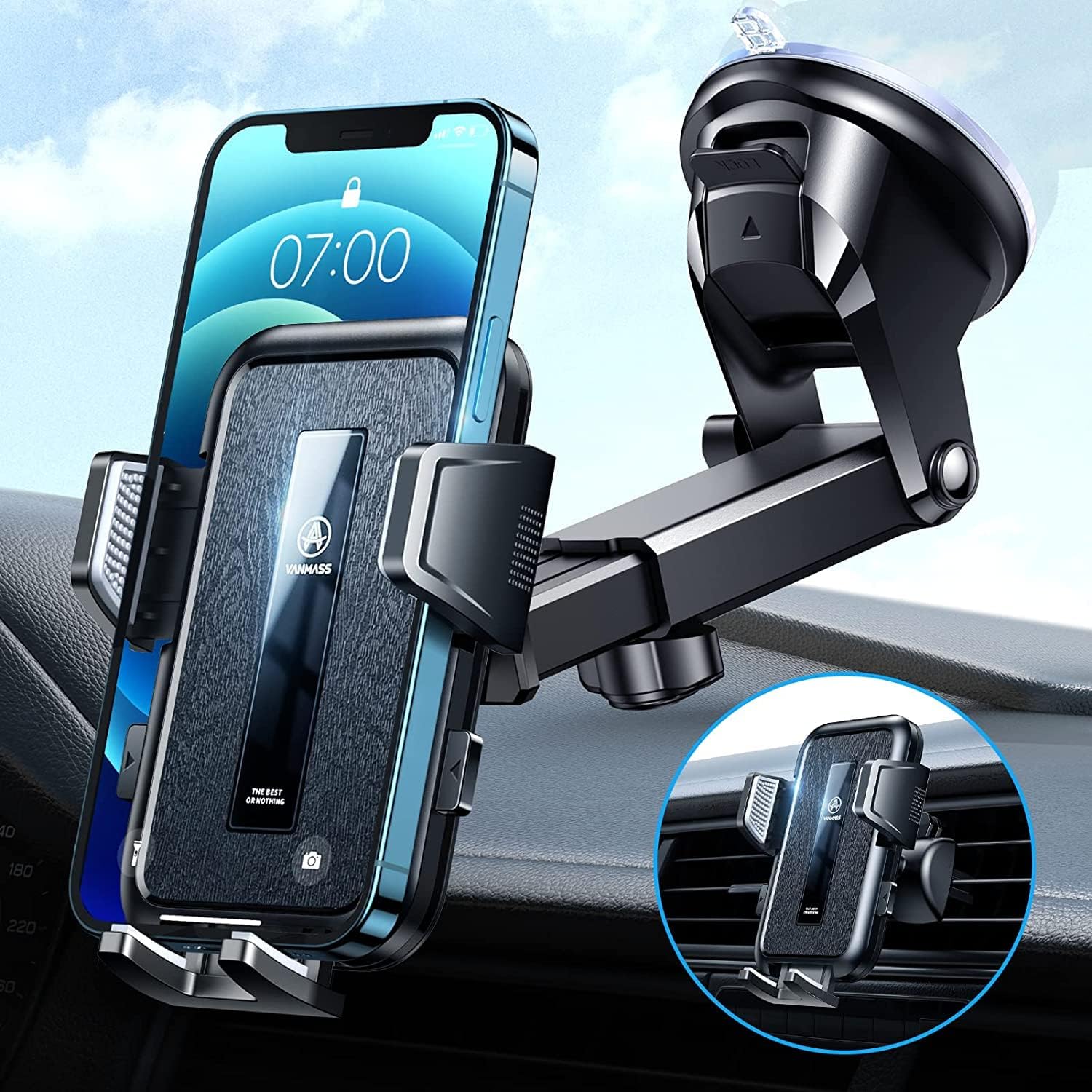 VANMASS Car Phone Holder, 2023 Highend Max Upgrade【Large Phone & Thick