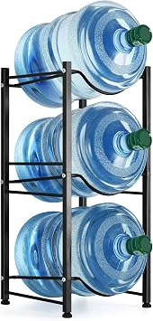 smusei 5 Gallon Water Bottle Holder 3 Tier Water Cooler Jug Rack Shelf Organizer Detachable Heavy Duty Kitchen Water Bottle Storage Rack for Home, Office, Black